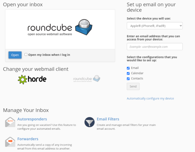 webmail landing page